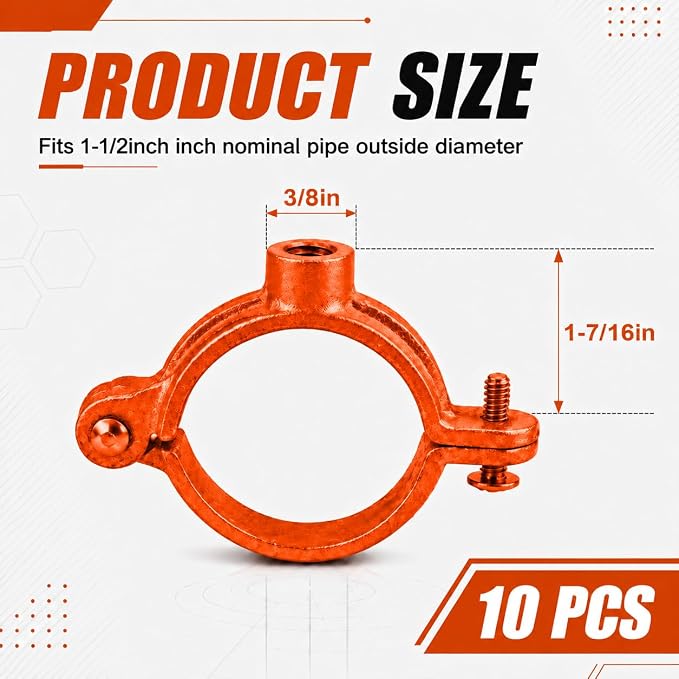 10 Pack 1-1/2 in. Hinged Split Ring Pipe Hanger, Tubing and Industrial Vintage - Image 2