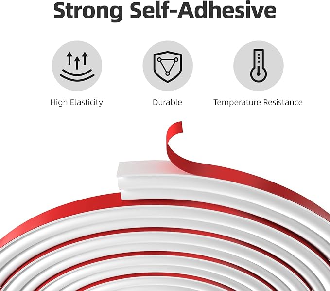 White D-Shape Weather Stripping 20Ft | Self-Adhesive Rubber Seal Strip - Image 4