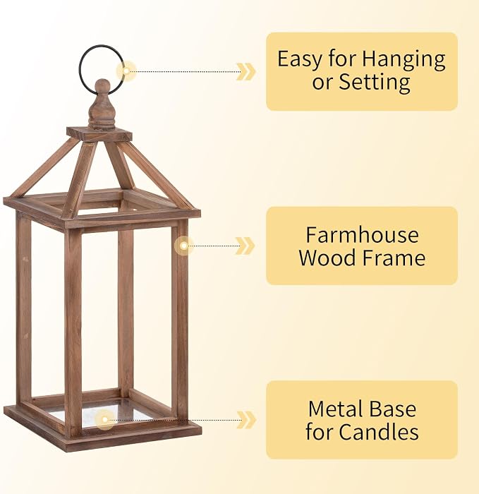 Romadedi Wood Candle Lantern Decorative, Rustic Decor Set of 2 | Farmhouse - Image 6