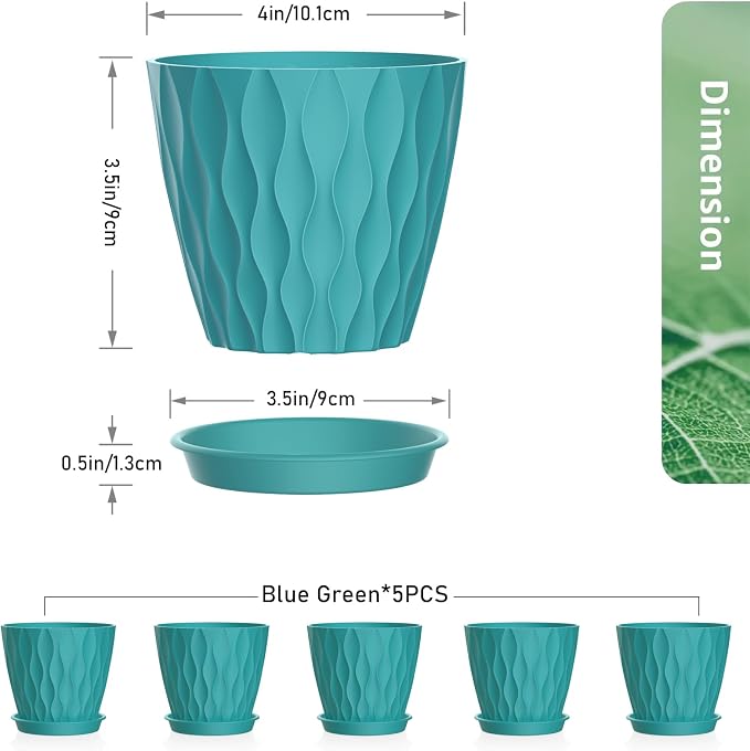 Meowell 4 inch Small Plastic Nursery Pots, 5 Pack Water Ripples Flower Pots - Image 2