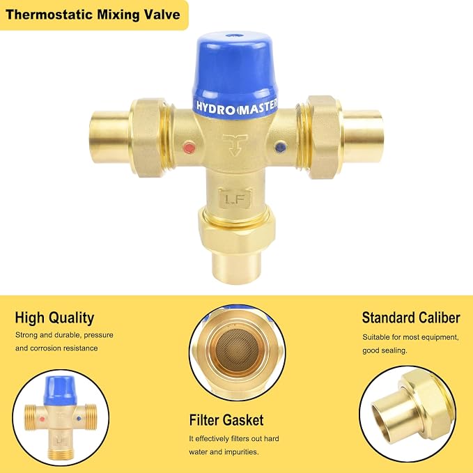 Thermostatic Mixing Valve, LF Brass Construction, Temperature Control, 3/4 Inch - Image 4
