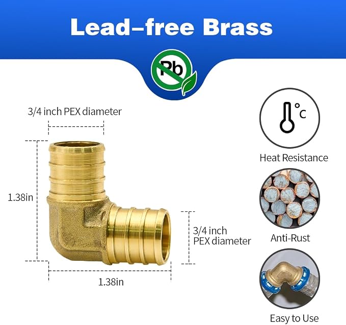 25 Pack 3/4" PEX Fittings, PEX Elbow Fittings, Brass PEX Fittings | - Image 2