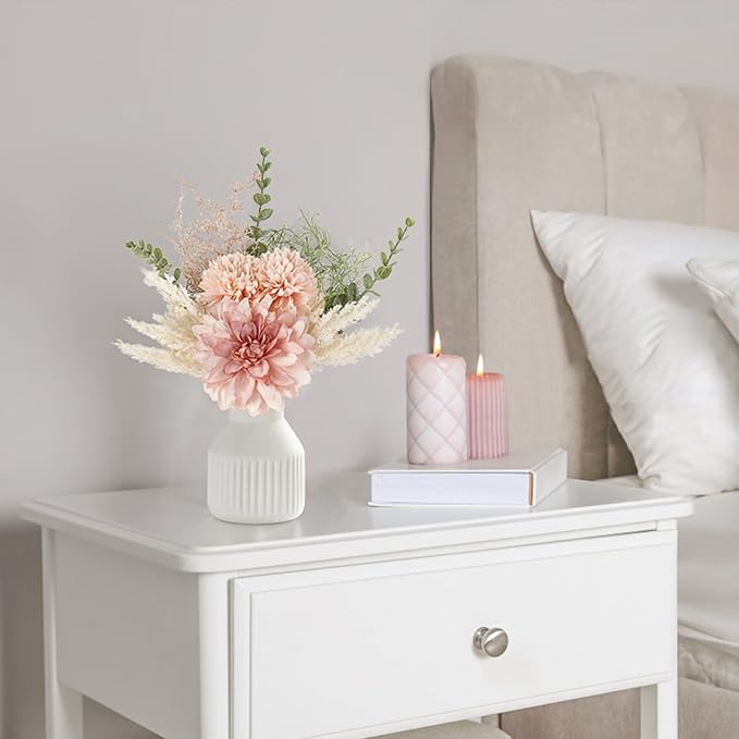 Mkono Fake Flowers in Ceramic Vase, 12.5" Coffee Table Centerpieces, Small Silk - Image 3
