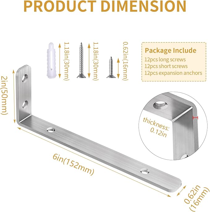 LSK 6PCS L Bracket, L 6"×H 2" Shelf Support Bracket, Max Load :42lb, Living Room - Image 2