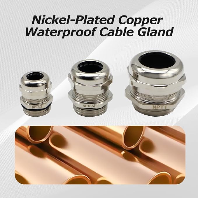 MAKERELE NPT 1/2" Nickel-Plated Brass IP68 Waterproof Cable Glands, Adjustable - Image 3