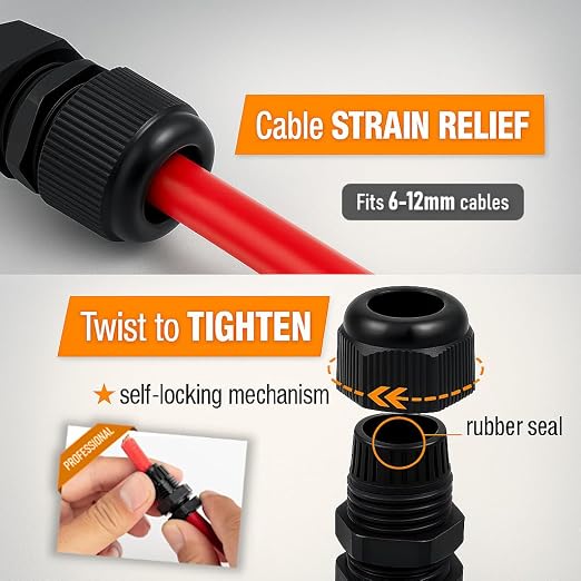 1/2" NPT Strain Relief Nylon Cord Grip Cable Glands - Image 5
