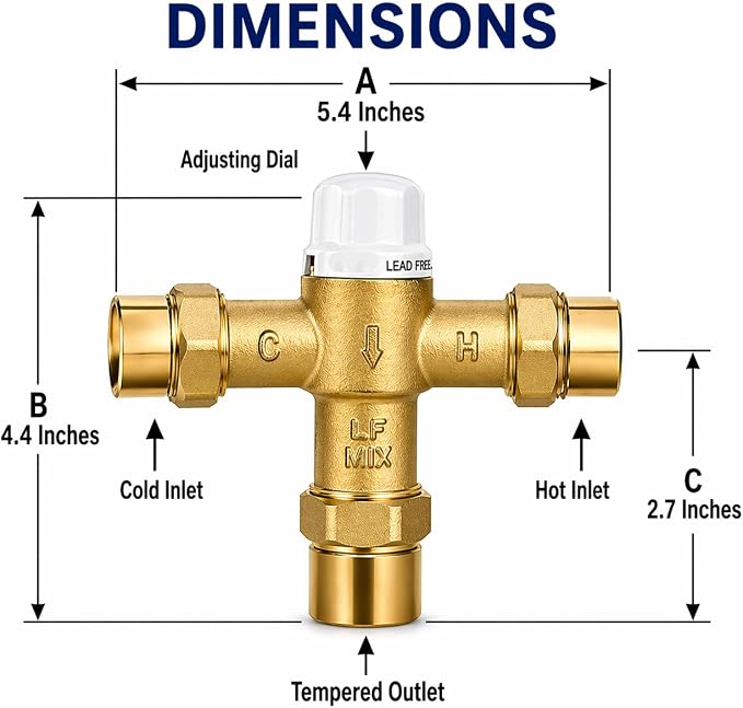 1/2" FNPT Type Thermostatic Mixing Valve, Cert: ASSE, NSF | TMV, Precise water - Image 2
