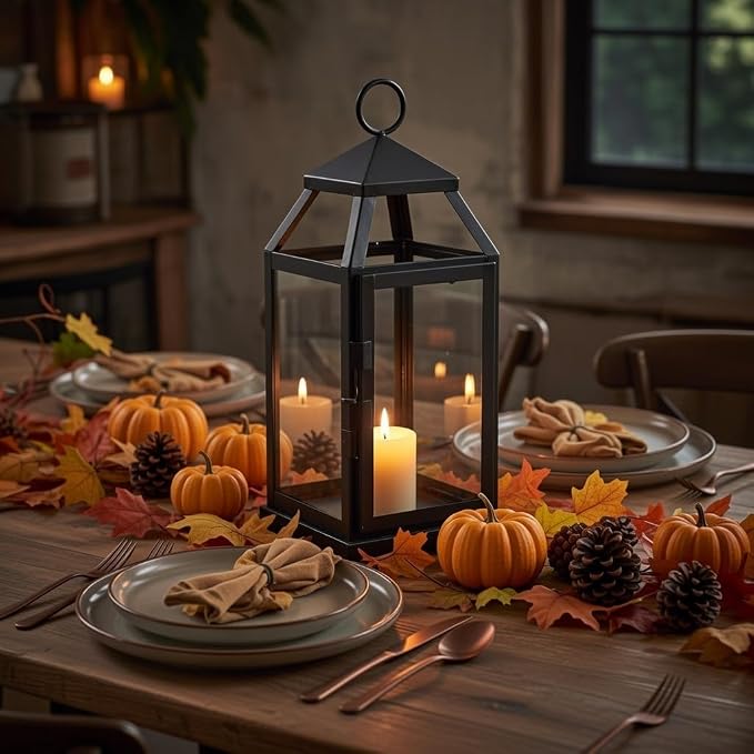 Hosley 14 Inch High Large Clear Glass Iron Classic Style Lantern Elegant Candle - Image 4