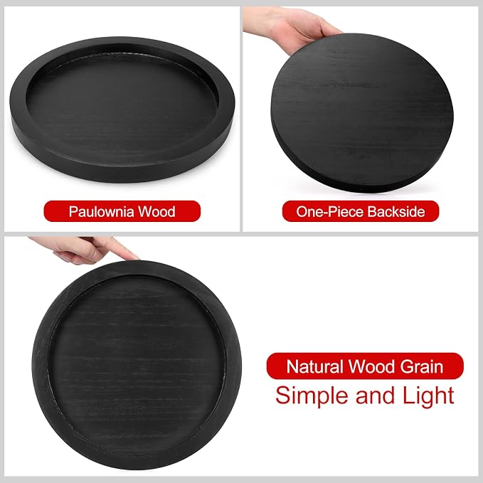 Black Round Wood Decorative Tray - Image 6