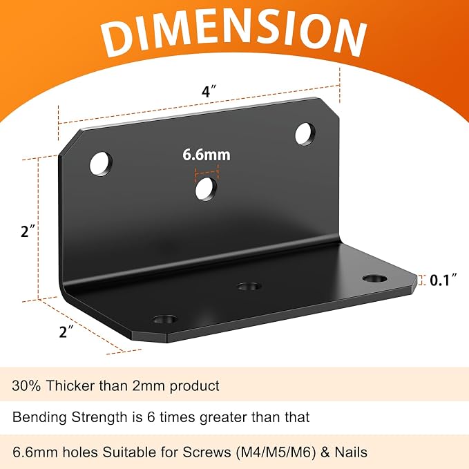 4 Inch Heavy Duty L Brackets for Wood, Galvanized Corner Braces, and posts; - Image 2