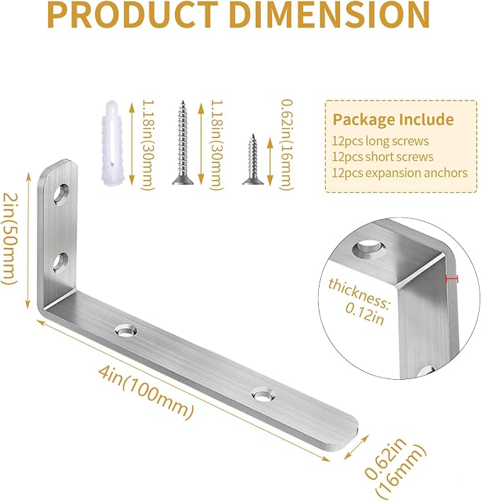 LSK 6PCS L Bracket, L 4"×H 2" Shelf Support Bracket, Max Load :42lb, Living Room - Image 2