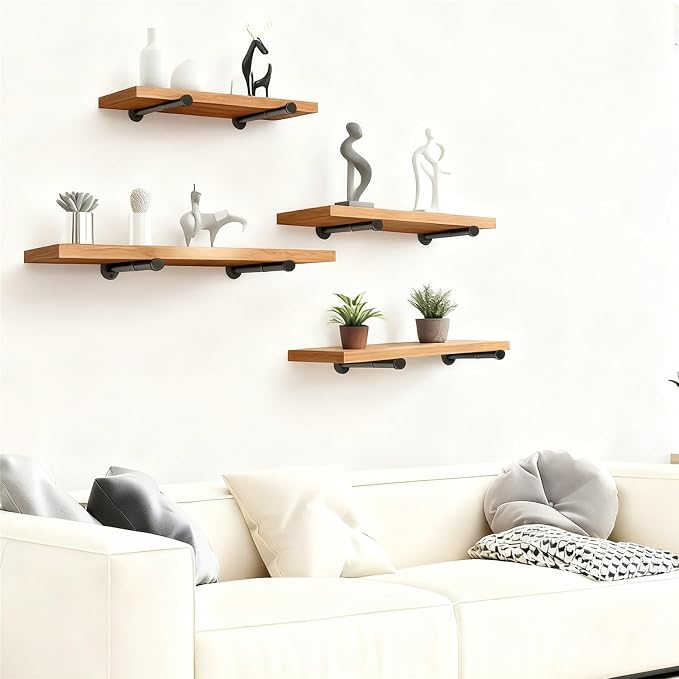 Industrial Pipe Shelf Brackets Black Floating Shelves Bracket Wall Mounted - Image 7