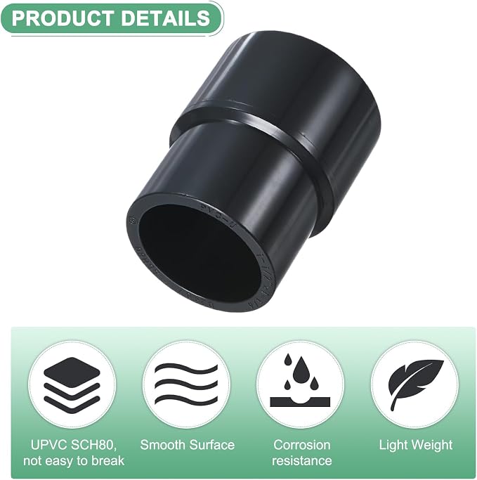 M METERXITY 2-Pack UPVC Reducer Pipe Fitting 1-1/2"x1-1/4" Reducing Grey | - Image 2