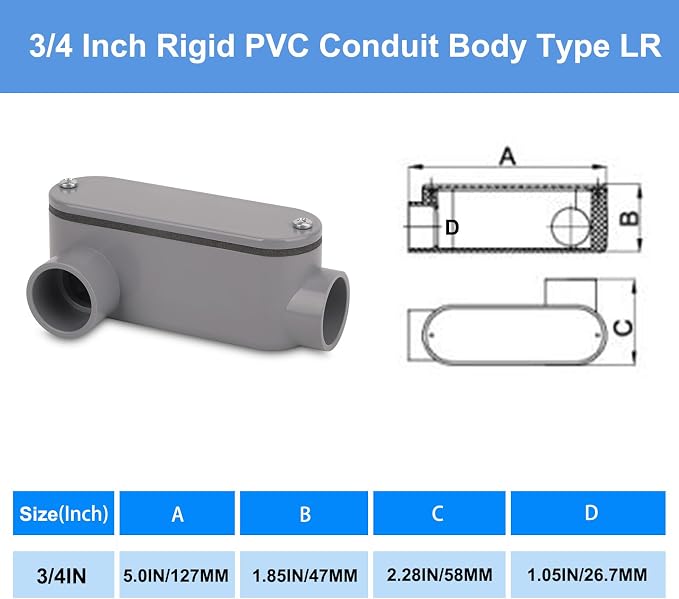 4Pack 3/4 Inch Rigid PVC Conduit Body Type LR, Slip x Slip PVC Conduit Bodies - Image 3
