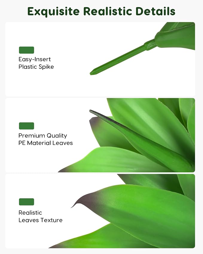 Velener 13.8 Inch Artificial Agave Plants, UV Resistant Fake Outdoor Plants - Image 4