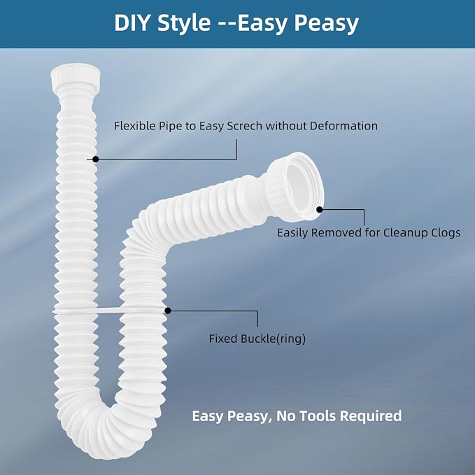 Sink Drain Pipe, Flexible Sink P-Trap Pipe - Image 5