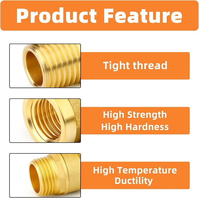 GASHER 6PCS 1/2 Inch NPT Brass Pipe Fitting, Ball Valve, Barstock Tee Brass - Image 4