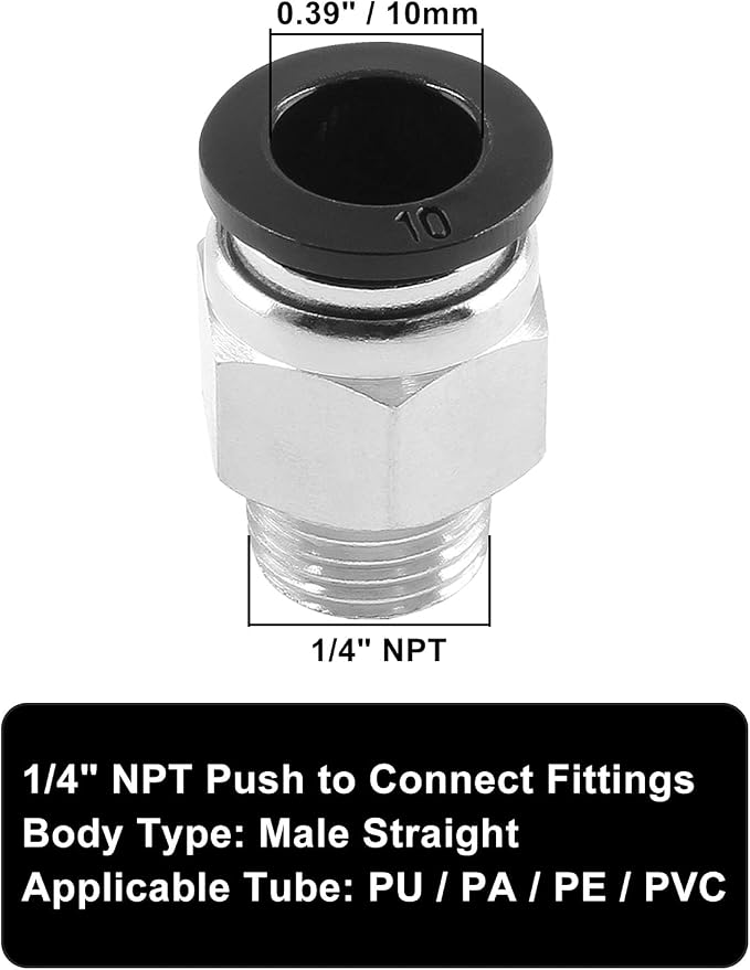 5Pcs 10mm Push Connect 1/4 NPT Male Straight Pneumatic Fitting | Pure Copper - Image 4