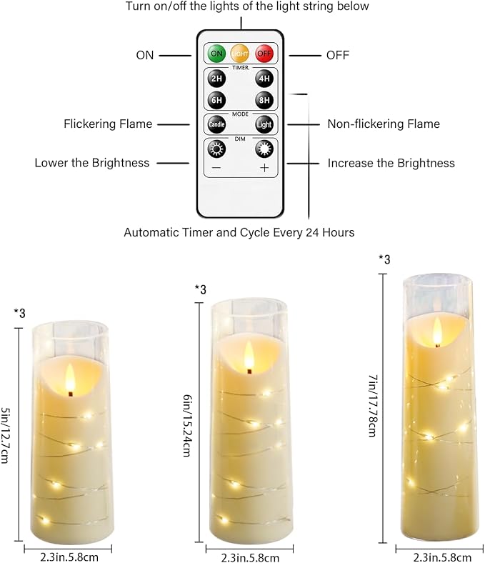Eebuss Flameless Candles with Embedded Star String, Battery Operated LED Pillar - Image 2