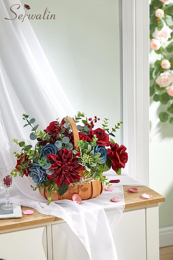 Serwalin Artificial Flowers Burgundy Navy Dahlia Silk Flowers - Image 7