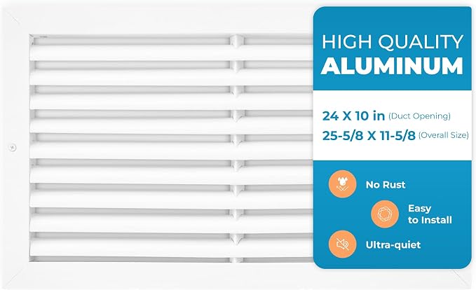 Aluminum 24x10 Inch Cold Air Return Vent Cover, Rustproof AC Transfer Grille by Air360