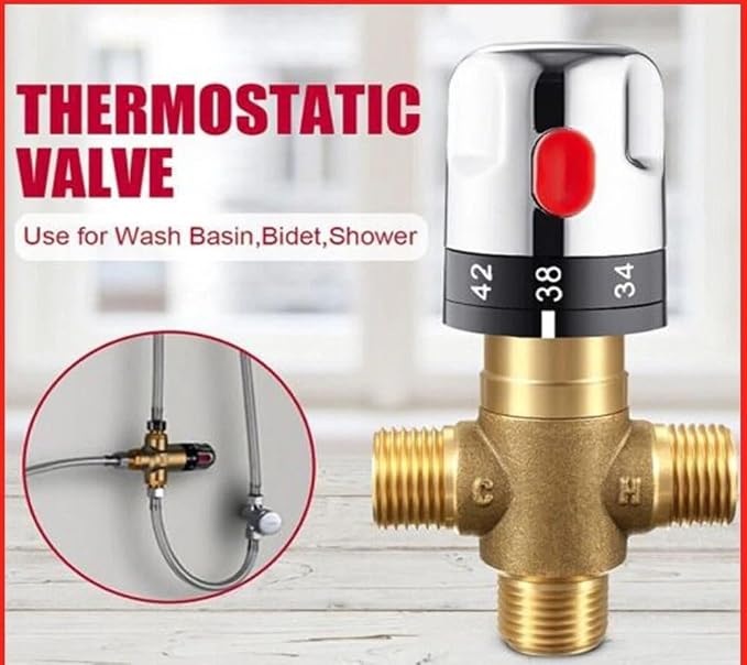 Thermostatic Mixing Valve Shower Mixing Valve 1/2" NPT Solid Brass Hot and Cold - Image 4