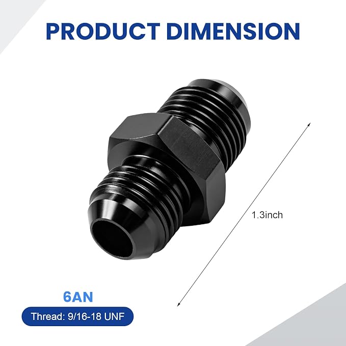 6AN to 6AN Male Flare Coupler, Aluminum Union Straight Fuel Line Fitting - Image 2