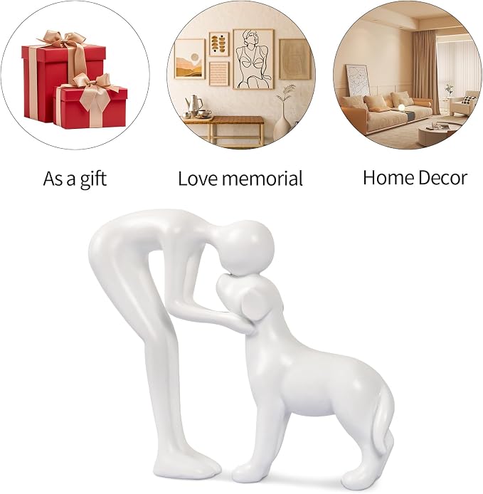 Abstract Person and Dog Sculpture Head-to-Head Figurine White | abstract - Image 5