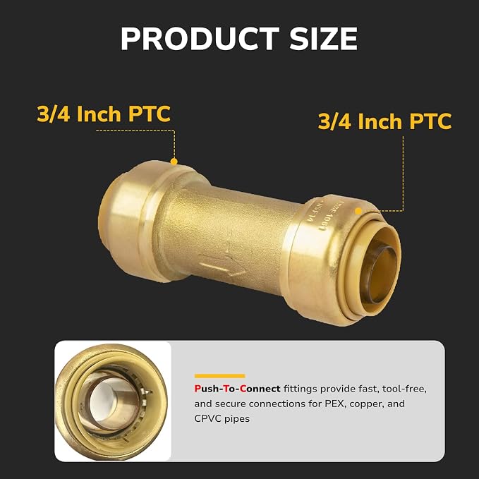 3/4" Check Valve Push-Fit, Push to Connect Brass Plumbing Fitting - Image 2