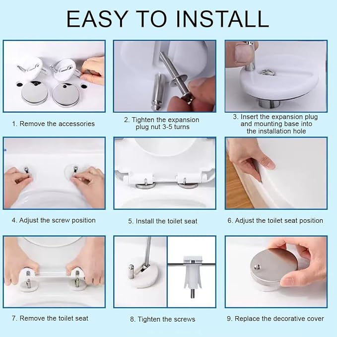 Toilet Seat Hinge Bolts Kit Quick Release Top Hinge Fixings Expanding Rubber - Image 4