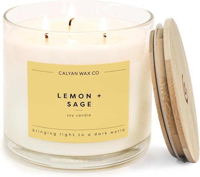 Lemon & Sage 3 Wick Scented Candle by CalyanWaxCo