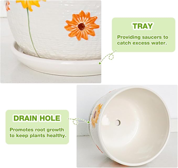 Hlukana Ceramic Plant Pots Set of 3, 6.75/5.6/4.2 inch Planters - Image 3