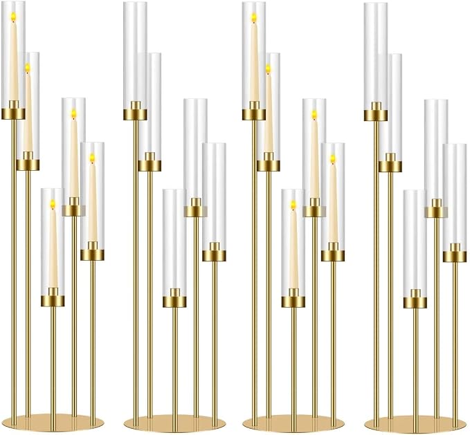 35in 4 Set Gold Candelabra Candle Centerpieces by MEISHAONV