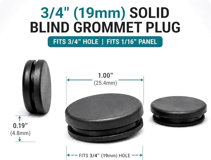 3/4" Hole Black Silicone Solid Blind Grommet Knockout Plug Panel Cover Fits - Image 7
