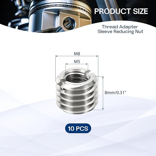 10Pcs Thread Adapter Sleeve Reducing Nut, M8 M to M5 F, 8mm Length | M8 x 1.25 - Image 2