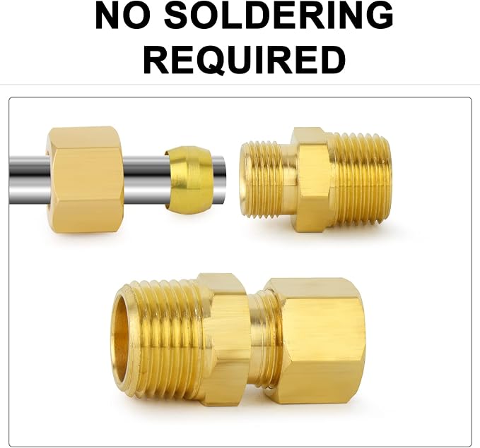 ChillWaves Brass Compression Tube Fitting, 5/16" OD x 3/8" NPT Male Compression - Image 3