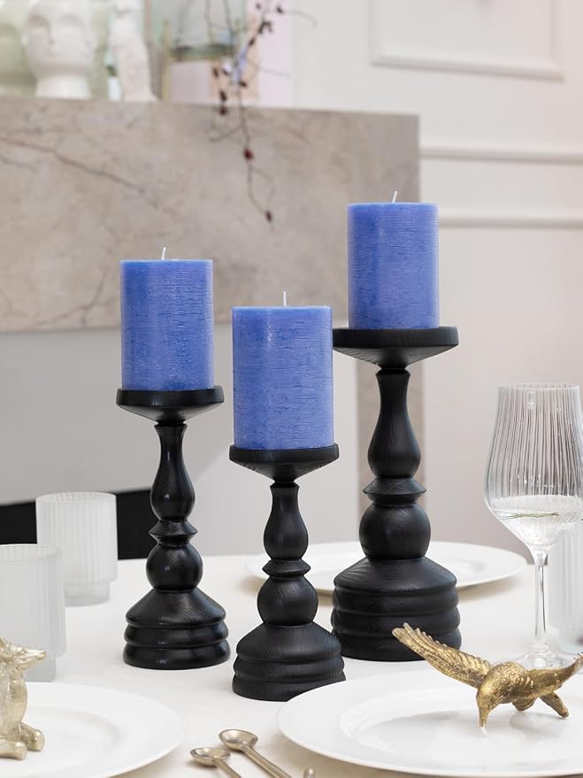3x4 inch Pillar Candles Set of 3 – Unscented Dripless Rustic Blue Candles - Image 5