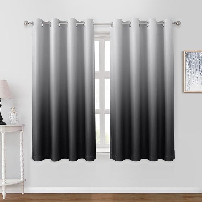 HOMEIDEAS Black Ombre 100% Blackout 52W x 63L 2 Panels | Gradient, Room by HOMEIDEAS