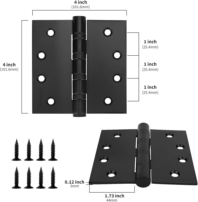 6 Pack goldenwarm Matte Black 4inch Door Hinges - Image 2
