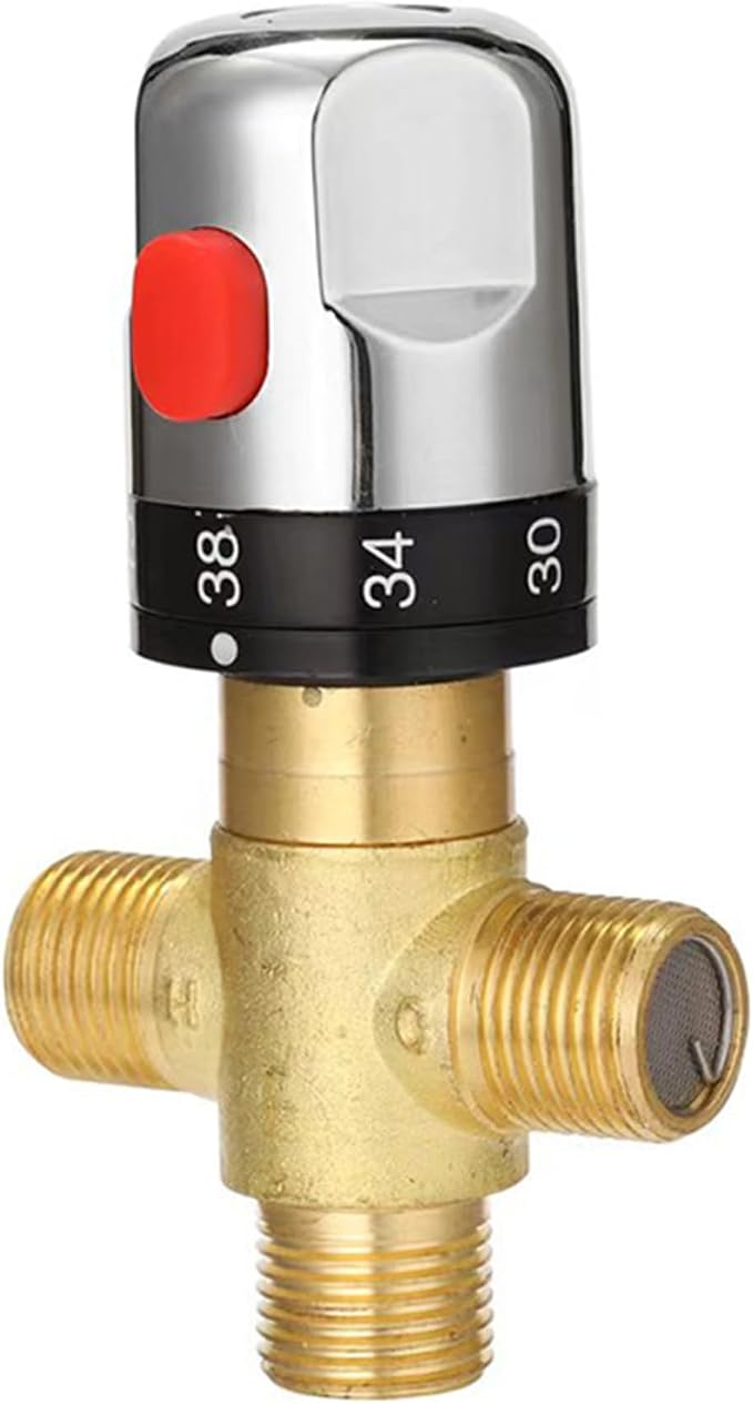 Water Mixing Valve, Thermostatic Mixing Valve 3-Way Adjustable Brass 1/2" Water by Unknown