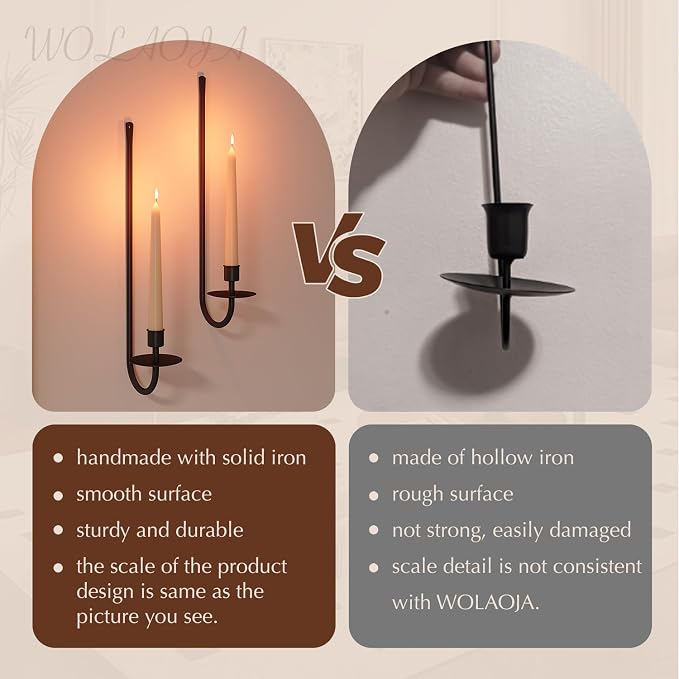 Metal Wall Candle Sconce Holder Set of 2 Wall Mount Candle Holder Pillar Holder - Image 5