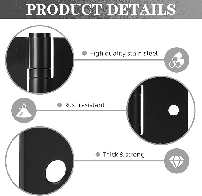2 Pack Stainless Steel Black Door Hinges, Heavy Duty Door Hardware, 4 x 4 Inch - Image 3