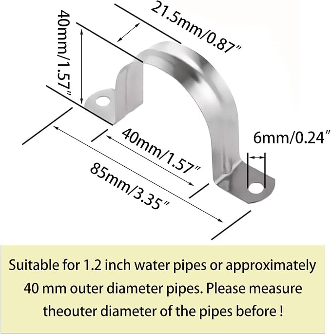 1.2inch Rigid Support Pipe Strap, 2 Hole U-Tube Strap Clamp, Stainless Steel - Image 2