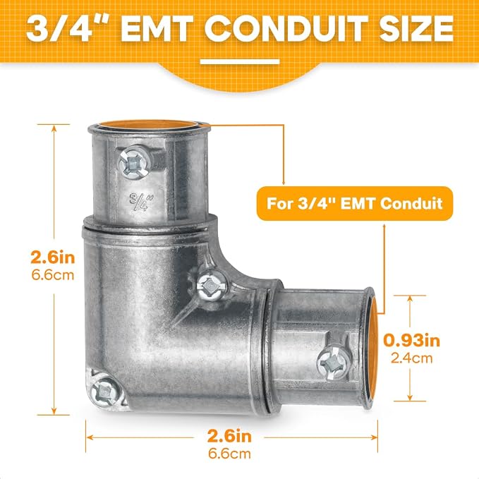 3/4 Inch EMT to EMT 90 Degree Inside Corner Pulling Elbows, EMT Conduit - Image 2