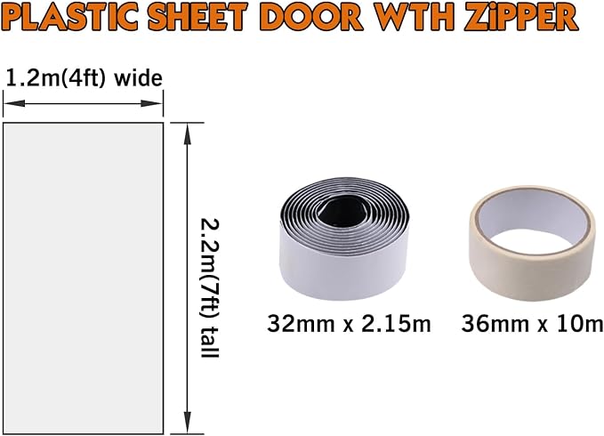 ROLLINGDOG Zippered Plastic Door Sheet Dust Isolation Partition Cover 4x7ft - Image 2