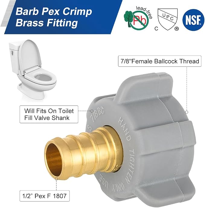 2PC EFIELD 1/2" Pex X 7/8"Toilet BC Swivel Straight Adapter | Brass Plumbing - Image 2