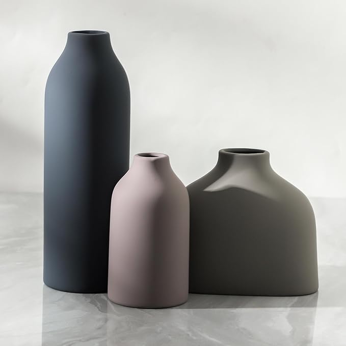 Enra Ceramic Vase Set of 3, Modern Decorative Vases by Enra