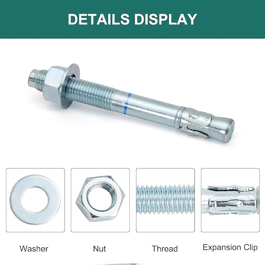1" x 9" Concrete Anchors 1 inch Wedge Anchors Bolts Zinc Plated - Image 3