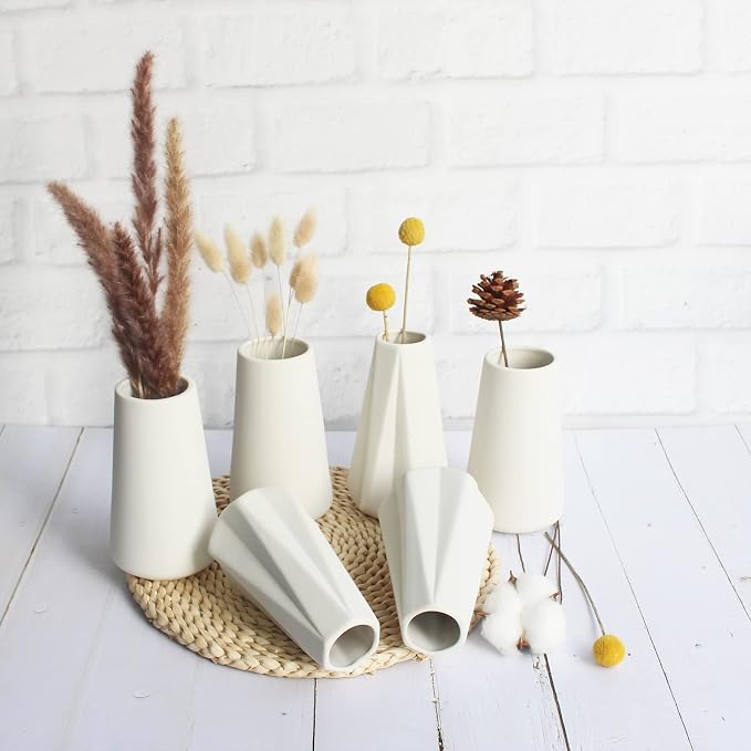 YANLING Modern White Vase for Flowers 6 Pack, Ceramic Vases for Pampas | Grass - Image 5