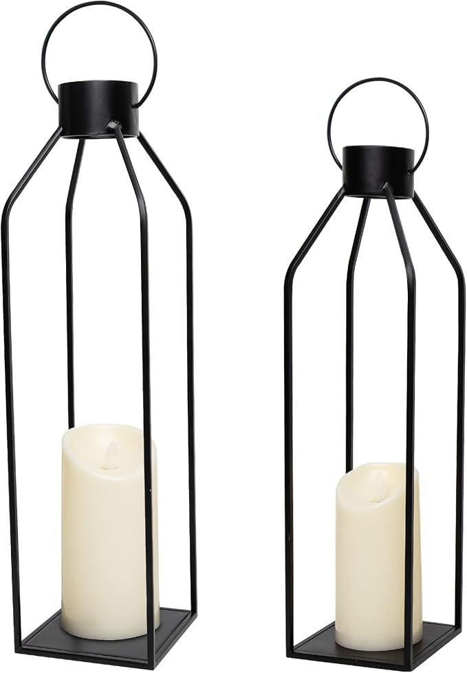 HPC Decor 22'' 19'' Lanterns Decorative w/ Flickering Timer Candles- Large Tall by HPCDECOR